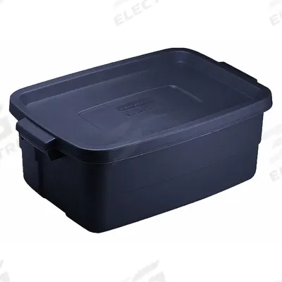 RUBBERMAID Storage Tote: 3 gal, 15 3/4 in x 10 5/8 in x 7 in, Dark Blue/Metallic Body - Colored Totes with Snap-On Lids