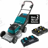 MAKITA Battery-Powered Lawn Mower Kit: Self-Propelled, 21 in Cutting Wd, Variable Speed Settings (MPN XML09PT1). Key specifications — Run Time: 60 min; Cutting Height Adjustment: Single-Point; Battery Platform: LXT®; Deck Material: Aluminum; Brand: MAKITA; Speed Settings: Variable; Filter - Kit Contents: Battery Included; Power Source: Battery-Powered.