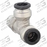PARKER Push-Fit Tee Fitting: 3/8 in OD x 3/8 in Pipe x 3/8 in OD Size, Brass, 2 1/4 in Overall Lg (MPN W171PLP-6-4). Key specifications — Brand: PARKER.