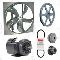 Exhaust Fan with Drive Package: Belt Drive, 30 in Blade, 3/4 hp, 11,169 cfm, 208-230/460V AC, 3 ph (MPN 7M7Y8). Key specifications — Frame Finish: Zinc Plated; Assembled: Unassembled; Brand: DAYTON; Nameplate Voltage: 208-230/460V AC; Frame Material: Steel; Guard Type: None; Motor Type: 3-Phase; Motor Insulation: Class B.