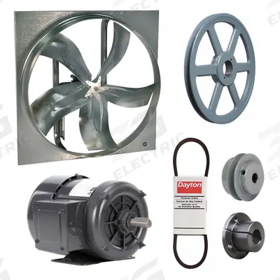 Dayton Exhaust Fan with Drive Package: Belt Drive, 30 in Blade, 3/4 hp, 11,169 cfm - Belt-Drive Panel Exhaust Fans with Drive Package