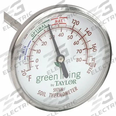 TAYLOR Soil Dial Thermometer: 20°F to 180°F /0°C to 80°C - Dial Thermometers for Soil