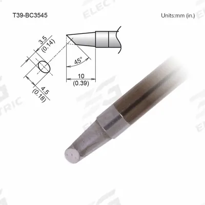 HAKKO Soldering Tip: T39 Series, Bevel, 4.5 mm W - T39 Series Soldering Tips
