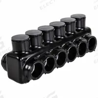 POLARIS Multitap Connector: 6 Port, Double-Sided Entry, 6 AWG – 350 kcmil Wire Size, Black (MPN IPLD350-6B). Key specifications — Body Material: Aluminum; Brand: POLARIS.