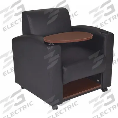 REGENCY Armchair: Black, Black, 0 Casters/Glides, Reversible Tablet/Under Seat Storage - Tablet Armchairs