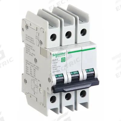 SCHNEIDER Miniature Circuit Breaker: 5 A Amps, 14kA at 120/240V AC, Screw Clamp - C-Curve, 3-Pole UL489 DIN Rail-Mount Miniature Circuit Breakers