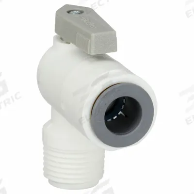 Parker Manual Two-Way Ball Valve: 1/2 in, Polypropylene, Angle, Push x MNPT, One-Piece - Angle-Body Polypropylene Ball Valves