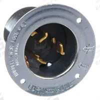 HUBBELL Locking Inlet: Non-NEMA, Silver, 250V DC/600V AC, 50 A, 3 Pole, 4 Blade (MPN HBL3775). Key specifications — Voltage Rating: 250V DC/600V AC; Brand: HUBBELL.