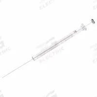 HAMILTON Chromatography Syringe: 10 ul Capacity - mL, Gastight, Borosilicate Glass, PTFE, Cemented (MPN 80000). Key specifications — Attachment Type: Cemented; Plunger Material: PTFE; Needle Point Style: 2; Needle Type: Cemented; Sterile/Non-Sterile: Sterile; Tip Material: PTFE; Barrel Material: Borosilicate Glass; Brand: HAMILTON.