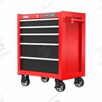 CRAFTSMAN Rolling Tool Cabinet: Red / Black Drawer, 26 in W x 18 in D x 34 in H, 5 Drawers (MPN CMST98264RB). Key specifications — Brand: CRAFTSMAN.