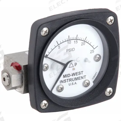 MIDWEST INSTRUMENT Differential Pressure Gauge: Back, 1/4 in NPT Female, ±3-2-3% Gauge Accuracy - Medium & High Operating Pressure Differential Gauges