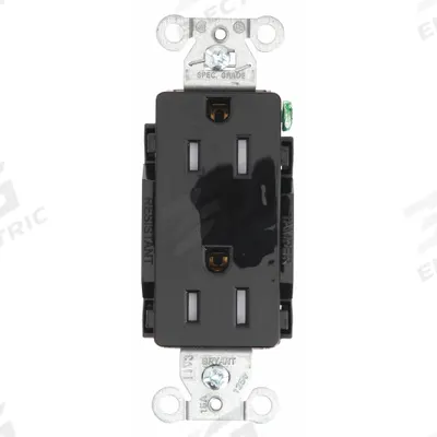 BRYANT Receptacle: Decorator Duplex, 5-15, Black, 125V AC, 15 A, 2 Pole / 3 Wire (MPN DRS15BLKTR) - General Purpose Receptacles