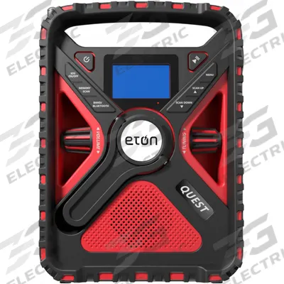 ETON Weather Radio: AM/FM/NOAA, Black/Red, Display Included - Weather Radios