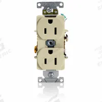 LEVITON Receptacle: Duplex, 5-15, Ivory, 125V AC, 15 A, 2 Pole / 3 Wire (MPN 5252-I)