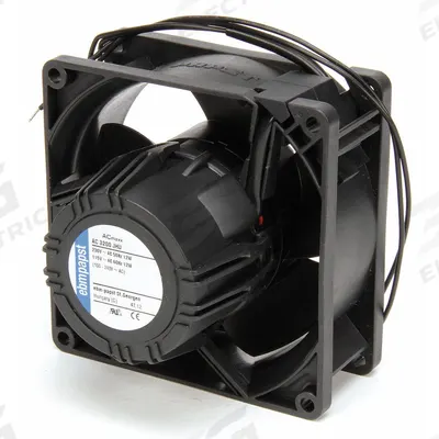 EBM-PAPST Axial Fan: 47.1 cfm Airflow @ 0.000 in SP, 3 5/8 in Ht, 1 1/2 in Dp, Lead Wires - Wet-Location Square Axial Fans
