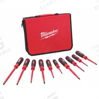 MILWAUKEE Tether Ready Insulated Screwdriver Set: 1-10 Pieces, 10 Pieces, 2 1/2 in Overall Lg, Case (MPN 48-22-2210). Key specifications — attr1205274: MILWAUKEE; attr1205269: 1/4 in.