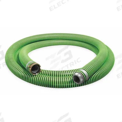 CONTINENTAL Water Suction and Discharge Hose: 3 in Hose Inside Dia., 43 psi, Black/Green - Thermoplastic Rubber Water Suction & Discharge Hose Assemblies with Polyethylene Helix Reinforcement