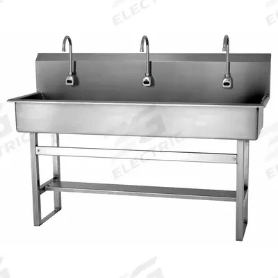 SANI-LAV Wash Station: 45 in Overall Ht, 57 in Bowl Lg, 8 in Bowl Dp, 2 gpm Flow Rate - Three-Station Freestanding Wash Stations with Faucets