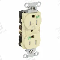 HUBBELL Receptacle: Duplex, 5-15, Ivory, 125V AC, 15 A, 2 Pole / 3 Wire (MPN BR15IWRTR)