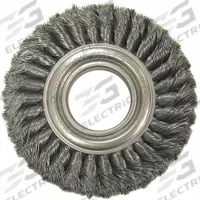 WEILER Double-Row Wire Wheel Brush: Twisted Steel, 8 in Dia x 1 1/8 in Wd, 2 in Arbor, 0.025 in Fill (MPN 09440). Key specifications — Brand: WEILER.
