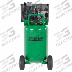SPEEDAIRE Air Compressor: Splash Lubricated, 30 gal, Vertical, 2 hp, 6.2 cfm @ 90 psi, 120V AC, 15A (MPN C303G). Key specifications — attr48686: Splash Lubricated; attr48685: 120V AC; attr48678: 15A; attr48688: Pump is shipped full of oil; attr48671: SPEEDAIRE; attr124308: Standard (75 dBA or more).