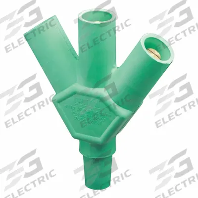 LEVITON 3-Fer: Female-Male-Male-Male, Green, 600V AC, 400 A - 3-Fer Triple-Tap Tees