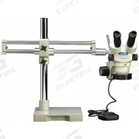 UNITRON Microscope: Stereo, Binocular, 7X to 45X, 23 mm Optical Field of View, 10 in x 10 in, 195 mm (MPN 23728RB). Key specifications — attr1026089: Dual Boom Roller Bearing; attr1026045: 10 in x 10 in; attr1026048: UNITRON; attr1026055: Yes; attr1026068: 45X; attr1026078: 7X to 45X; attr1026095: 195 mm.