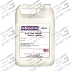 PETROCHEM Compressor Oil: 1 gal, Jug, 15 SAE Grade, 46 ISO Viscosity Grade, 134 Viscosity Index (MPN SYNCOMP PAO-46-001). Key specifications — attr59744: 134; attr59746: 46; attr59736: No; attr59735: Jug; attr59738: Syncomp PAO-46; attr59749: 15.