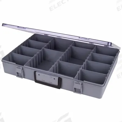 FLAMBEAU Compartment Box: 13 in x 18 1/2 in x 3 in, Gray - Small Parts Compartmented Boxes with Adjustable Dividers