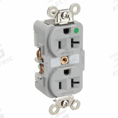 HUBBELL Receptacle: Hospital Grade Fed. Spec., Duplex, 5-20R, Gray, 125V AC, 20 A - General Purpose Receptacles