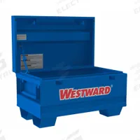 WESTWARD Chest-Style Jobsite Box: 32 in W x 19 7/16 in D x 17 13/16 in H, 5 cu ft, Recessed Padlock (MPN 780U09). Key specifications — attr1116233: Blue; attr1116253: WESTWARD; attr1222022: Recessed Padlock - Lock not included.