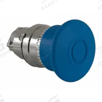 SCHNEIDER Mushroom Head Push Button: Blue, 22 mm Mounting Size, Metallic, Maintained (MPN ZB4BT6). Key specifications — Brand: SCHNEIDER; Action: Maintained; Series: XB4; Push Button Material Type: Metallic.