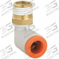 SMC Push-Fit Elbow Fitting: 3/16 in OD x 1/8 in Pipe Size, Push-to-Connect x BSPT, Brass, White (MPN KQ2L05-01AS). Key specifications — Brand: SMC; Thread Size A: 1/8".