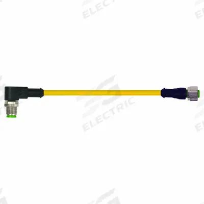 MURRELEKTRONIK Cordset: M12 Male Right Angle X M12 Female Right Angle, 4 Pins, Yellow - Double-Ended Cordsets with TPE Jacket for Heaviest-Duty Applications