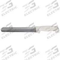 CRESTWARE Slicer Knife: Serrated, 12 in Overall Lg, Steel Blade, Polypropylene Handle, White Handle (MPN KN53). Key specifications — Brand: CRESTWARE; Blade Material: Steel; Blade Type: Serrated; Handle Color: White; Handle Material: Polypropylene; Knife Type: Slicer; NSF Certified: Yes.
