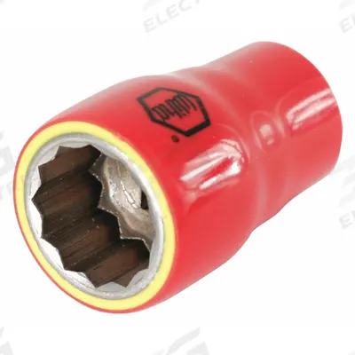 WIHA Insulated Socket: 1/2 in Drive Size, 18 mm Socket Size, 1 5/8 in Overall Lg - 1/2" Drive Metric Insulated Hand Sockets