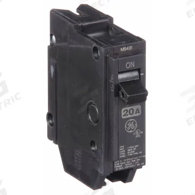 GE Miniature Circuit Breaker: THQL, 20 A, 120/240V AC, Single Phase, 10kA at 120/240V AC - THQP, THQL & THHQL Series, Plug-In GE Miniature Circuit Breakers