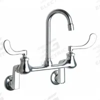 CHICAGO FAUCETS Gooseneck Kitchen/Bathroom Faucet: Wall, Widespread, Cast Brass, Polished Chrome (MPN 631-E35RABCP). Key specifications — Color/Finish: Polished Chrome; Series: 631; Includes: Mounting Hardware.