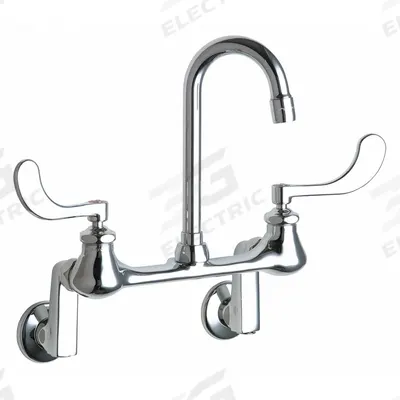 CHICAGO FAUCETS Gooseneck Kitchen/Bathroom Faucet: Wall, Widespread, Cast Brass - Widespread Utility Faucets