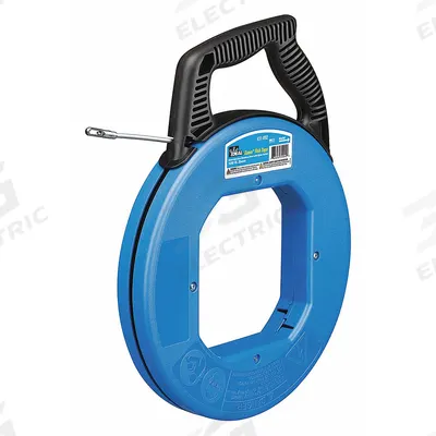 IDEAL Fish Tape: 100 ft Lg, Manual Wind Tape Retraction, Round Tape Shape, 12 in Case Dia - Non-Conductive Fish Tapes