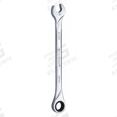 WESTWARD Combination Wrench: Alloy Steel, Chrome, 21 mm Head Size, 12 1/2 in Overall Lg - Metric 12-Point Ratcheting Combination Wrenches