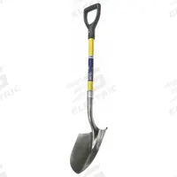 ABILITY ONE Round Point Shovel: Steel Blade, 14 ga, D-Grip Handle Type, Fiberglass Handle (MPN 5120-01-611-8064). Key specifications — Blade Color: Gray; Handle Color: Yellow; Blade Material: Steel.