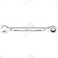 MILWAUKEE Ratcheting Combination Wrench: Chrome Vanadium Steel, Chrome, 12 mm Head Size, Std (MPN 45-96-9312). Key specifications — attr309600: 12 mm; attr309611: Chrome; attr309610: Chrome Vanadium Steel; attr309604: No; attr309612: No; attr309613: No; attr309615: No; attr324932: MILWAUKEE.