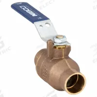 NIBCO Manual Two-Way Ball Valve: 1 1/4 in, Bronze, Straight, Sweat x Sweat, Full Port, Two-Piece (MPN S58570 1-1/4). Key specifications — Brand: NIBCO; Handle: Lever.