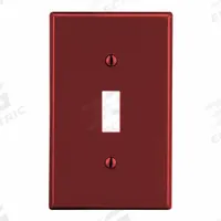 HUBBELL Wall Plate: Toggle, 1 Gang, Red, Midsize Size (MPN PJ1R). Key specifications — Brand: HUBBELL; Material: Polycarbonate.