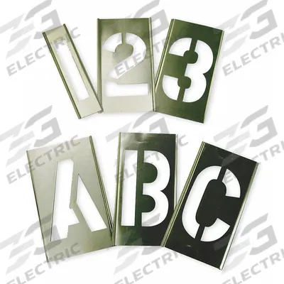 APPROVED VENDOR Stencil Set: 3 in Character Ht, 1 1/2 in Character Wd - Brass Interlocking Stencil Sets