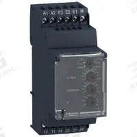 SCHNEIDER Voltage Sensing Relay: DIN-Rail Mounted, 12 Pins/Terminals, 5 A, 24 to 240V AC/DC, Screw (MPN RM35UA11MW). Key specifications — Drop-Out Range: +/- 10%; Monitored Parameters: Undercurrent; Brand: SCHNEIDER.