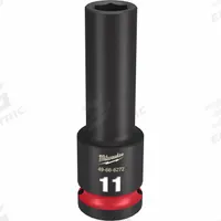 MILWAUKEE Deep Impact Socket: 1/2 in Drive Size, Metric, 11 mm Socket Size, 6-Point, Deep, Friction (MPN 49-66-6272). Key specifications — attr1215501: MILWAUKEE; attr1215515: Black Phosphate; attr1215518: 11 mm.