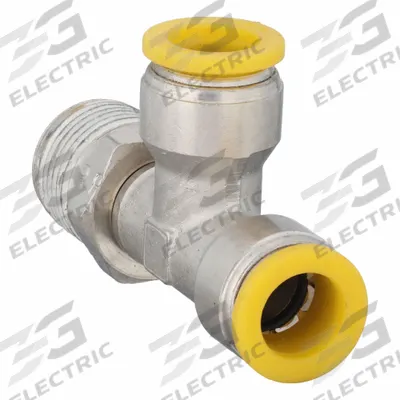 PARKER Push-Fit Tee Fitting: 10 mm OD x 10 mm OD x 3/8 in Pipe Size, Brass - Nickel-Plated Brass Tube Fittings