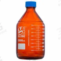 GLOBE SCIENTIFIC Media Bottle: 2 L, Screw-On, GL45, 160 mm, Amber, Closure Included, Wide Mouth Size (MPN 8112000). Key specifications — Closure Type: Screw-On; Mouth Size: Wide; Screw Closure Size: GL45; Brand: GLOBE SCIENTIFIC; Body Color: Amber.